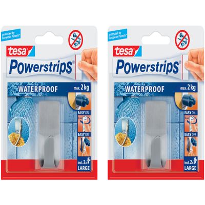 tesa Powerstrips Waterproof Zoom Metal Hook – Stainless Steel Adhesive Hook for Bathroom and Shower (2)