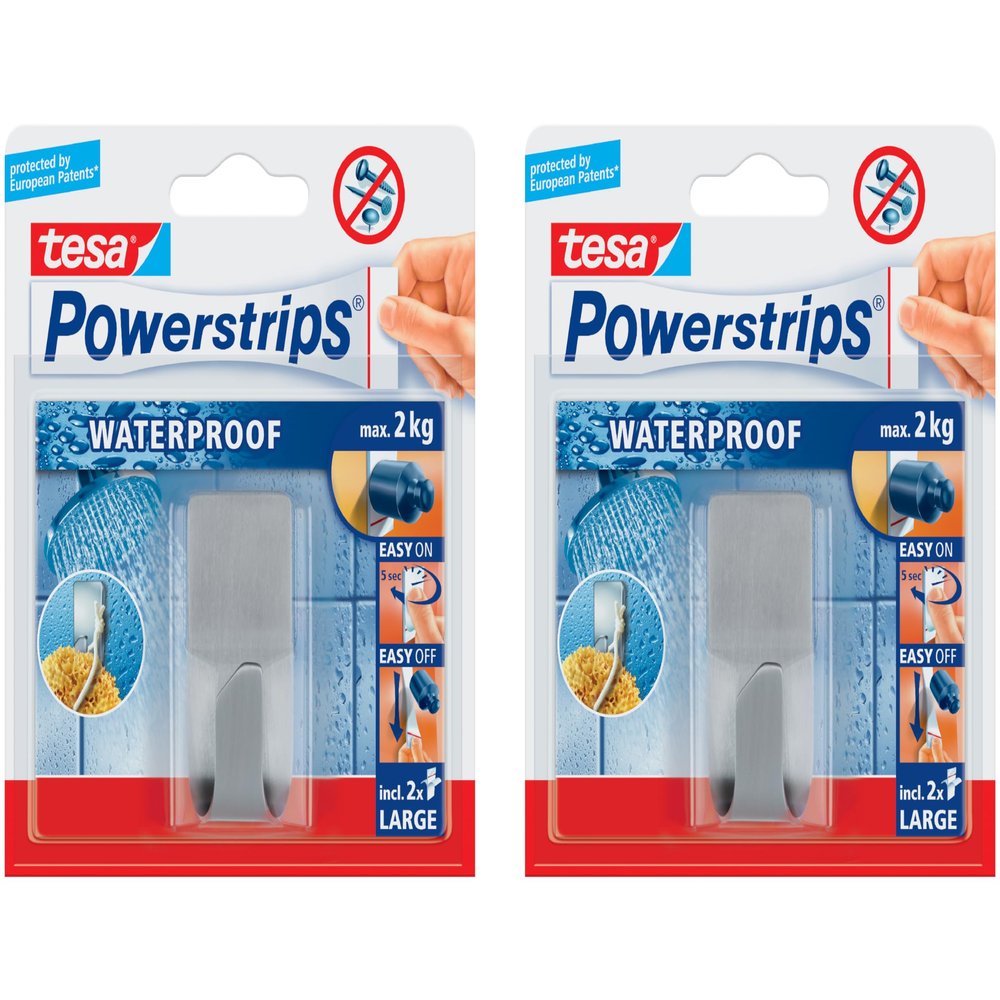 tesa Powerstrips Waterproof Zoom Metal Hook – Stainless Steel Adhesive Hook for Bathroom and Shower (2)