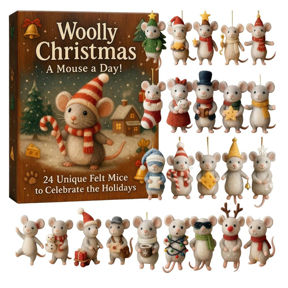 Mouse Advent Calendar 2025, 24-Day Countdown Calendar with 24 Flat 2D Acrylic Mouse Ornaments
