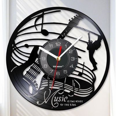 Viiluuxr Unique Music Wall Clock 30 cm, Silent Vinyl Clock, Black