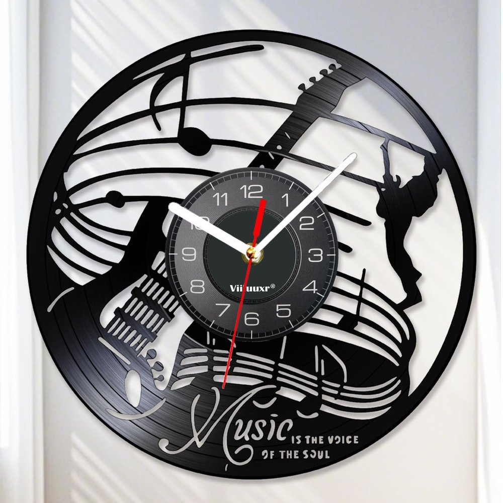 Viiluuxr Unique Music Wall Clock 30 cm, Silent Vinyl Clock, Black