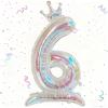 Tourima 32-Inch Transparent Iridescent Foil Balloon Number 6 with Crown view 1