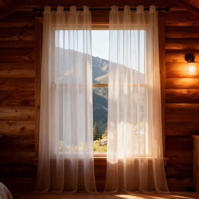XUEQXUE Sheer Linen-Look Curtain, 160 x 220 cm, White