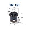 Bevel Gear, 1 Pc, 1M 15T, with 5 mm/6 mm/7 mm/8 mm Bore, Metal Gear (6 mm, 4 Pcs, 1M 15 Teeth) view 2