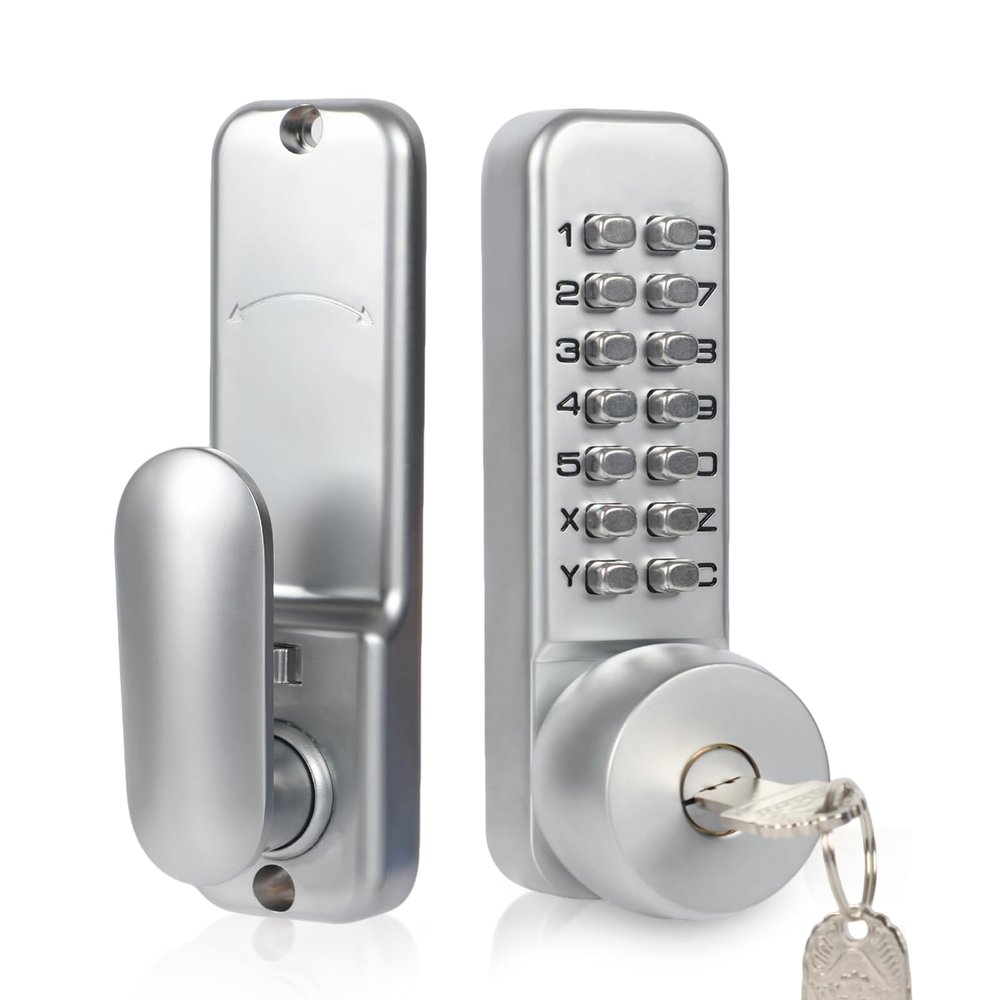 Mechanical Combination Lock, Waterproof Code Door Lock with Handle and Key Access