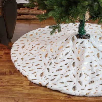 DOTBUY White Plush Christmas Tree Skirt with Gold Foil Feathers, 150 cm