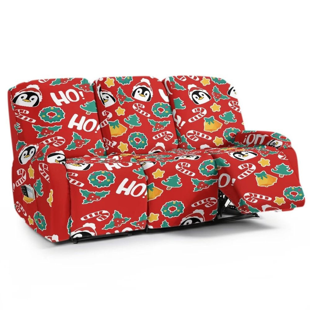 Kxyudcn Recliner Cover, Christmas Red Penguin, Thick, with Side Pocket, Dustproof Furniture Protection
