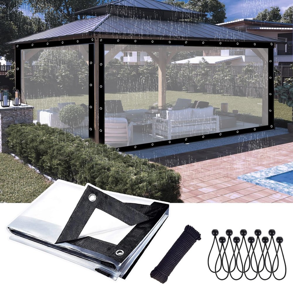 Durable Transparent PVC Tarp, 0.18 mm, Waterproof, 4.7 x 7.6 m