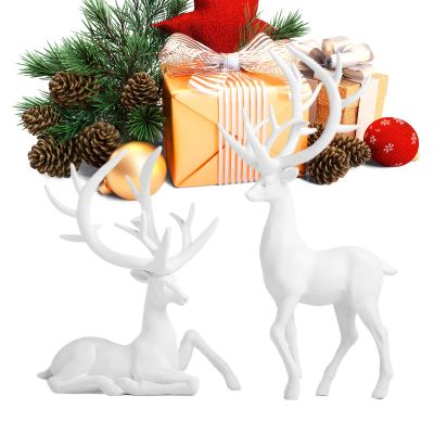 Resin Reindeer Figurines, Set of 2, Christmas Table Decor