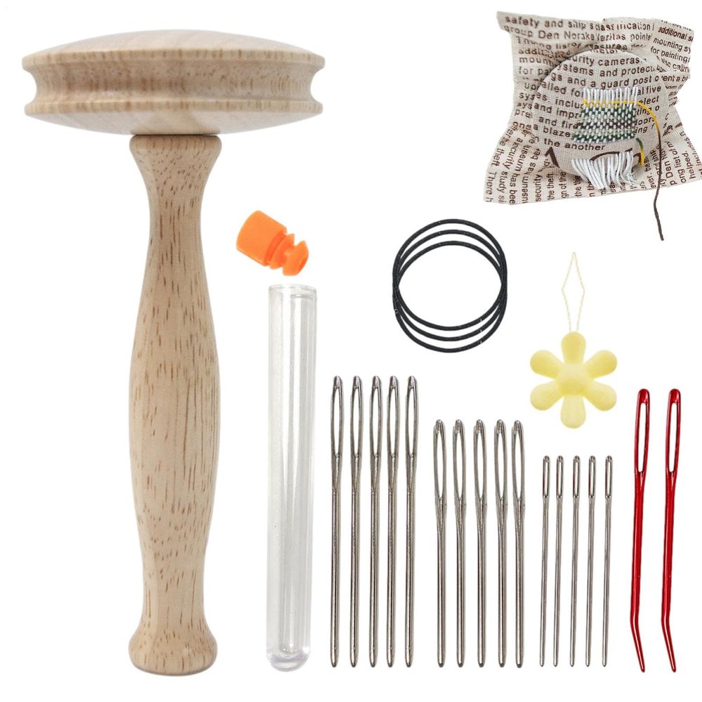 Darning Set for Sewing with Darning Mushroom, Needles and Ring