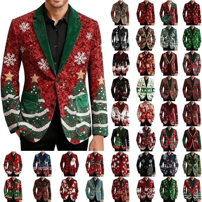 Duohropke Men's Corduroy Christmas Blazer Costume