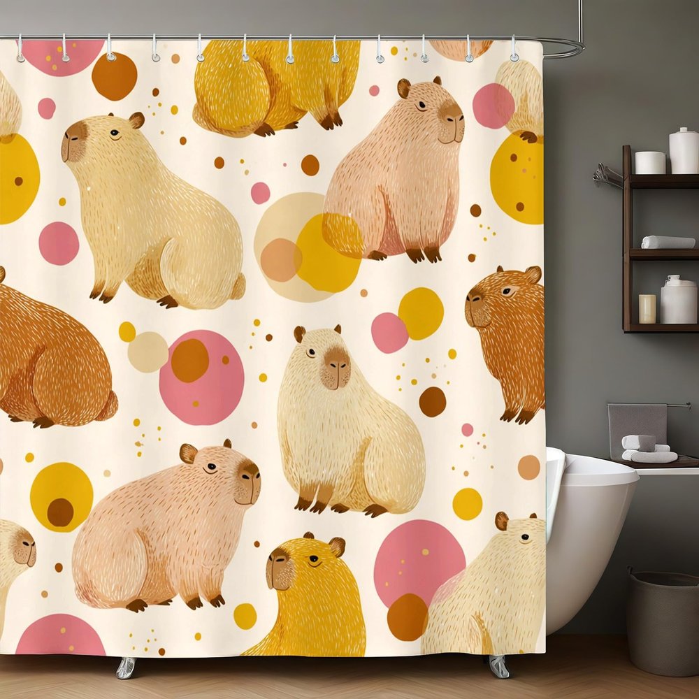 Watercolor Capybara Shower Curtain 180 x 180 cm