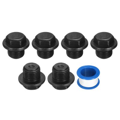 QUARKZMAN 6-Piece M16x1.5 Water Pipe Blind Plugs with Sealing Tape, Carbon Steel Hex Fittings, 21 x 16 mm, Silver