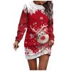 Women's Red Christmas Sweater Dress, Long Sleeve, Knee-Length, XL view 1