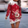 Women's Red Christmas Sweater Dress, Long Sleeve, Knee-Length, XL view 2