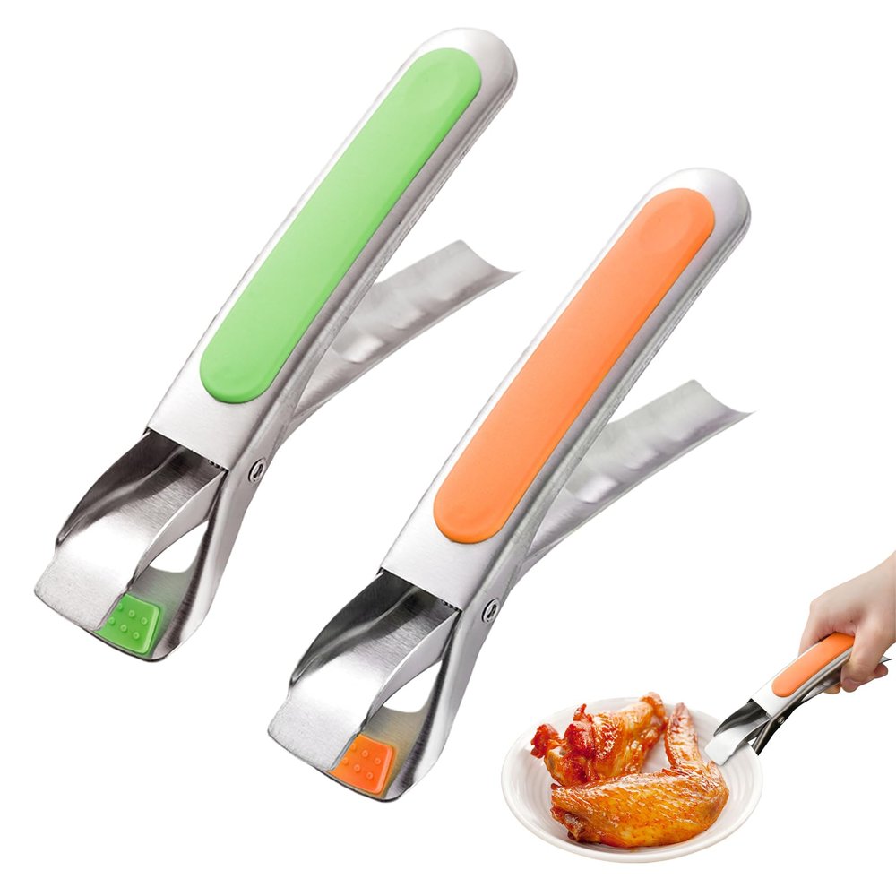 GVSS 2-Pack Stainless Steel Tongs, 16.8 cm, with Non-Slip Silicone Grip