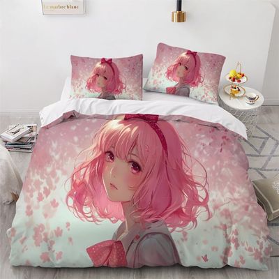 Japanese Anime Bedding Set 135 x 200 cm, 3-Piece Manga Girl Duvet Cover Set