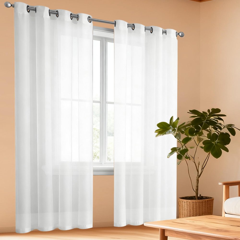LIUJYUAN Sheer Curtain with Grommets, 200 x 330 cm, White
