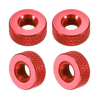 QUARKZMAN Aluminum Alloy Knurled Nuts M6 x 12 x 5 mm, Wine Red, 4-Pack