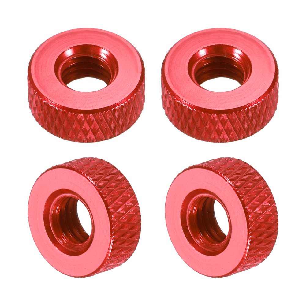 QUARKZMAN Aluminum Alloy Knurled Nuts M6 x 12 x 5 mm, Wine Red, 4-Pack