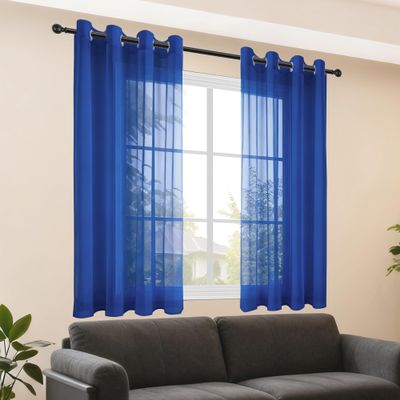 ZHIQXUE Sheer Curtains 660 x 165 cm, Light-Filtering Curtains with Grommets, Dark Blue