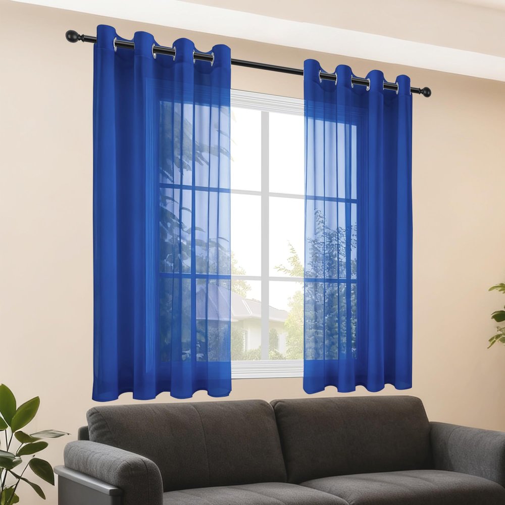 ZHIQXUE Sheer Curtains 660 x 165 cm, Light-Filtering Curtains with Grommets, Dark Blue