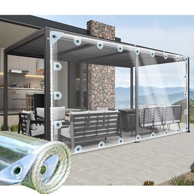 CAQXAQP Transparent Tarp with Eyelets, 3.4 x 4 m, Waterproof Patio and Tear-Resistant Cover Tarp, 420 g/m², Winter-Resistant for Gazebos, Carports, Trucks, Balconies and Greenhouses