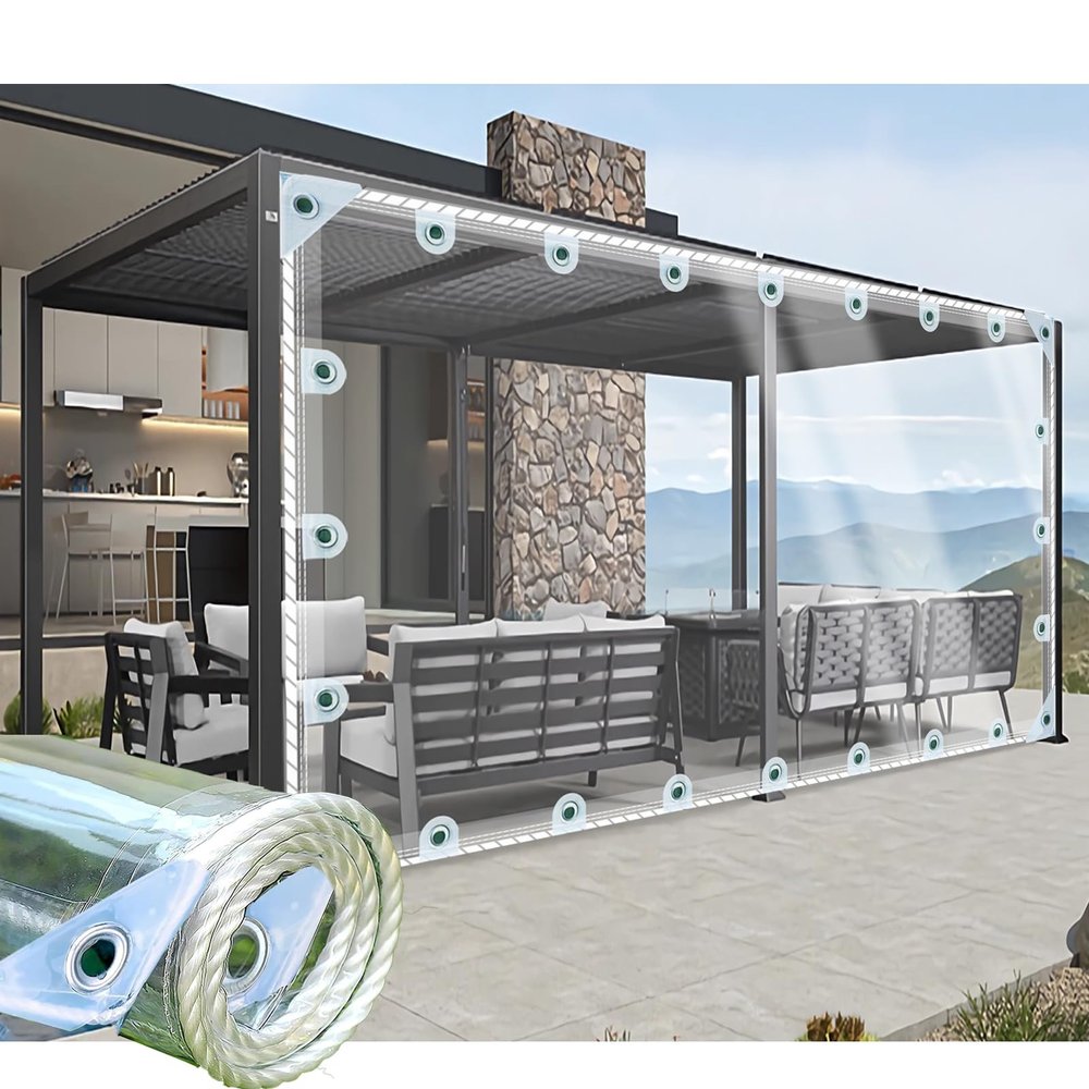 CAQXAQP Transparent Tarp with Eyelets, 3.4 x 4 m, Waterproof Patio and Tear-Resistant Cover Tarp, 420 g/m², Winter-Resistant for Gazebos, Carports, Trucks, Balconies and Greenhouses
