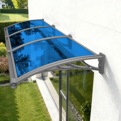 Aluminum Door Canopy with Washbasin, 60 x 300 cm, Gray Panel with Blue PC Brackets