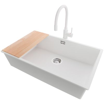 PRIMAGRAN London 80 Undermount Sink for 80 cm+ Cabinet with Kitchen Faucet, 76 x 47 cm