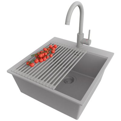 PRIMAGRAN Granite Sink for 50 cm+ Base Cabinets with Kitchen Faucet, 48 x 50 cm
