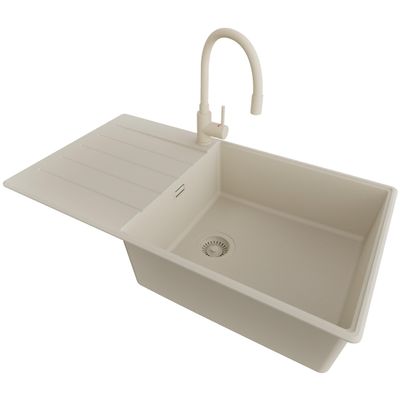 PRIMAGRAN Granite Sink for 60 cm+ Base Cabinet with Kitchen Faucet, 90 x 50 cm