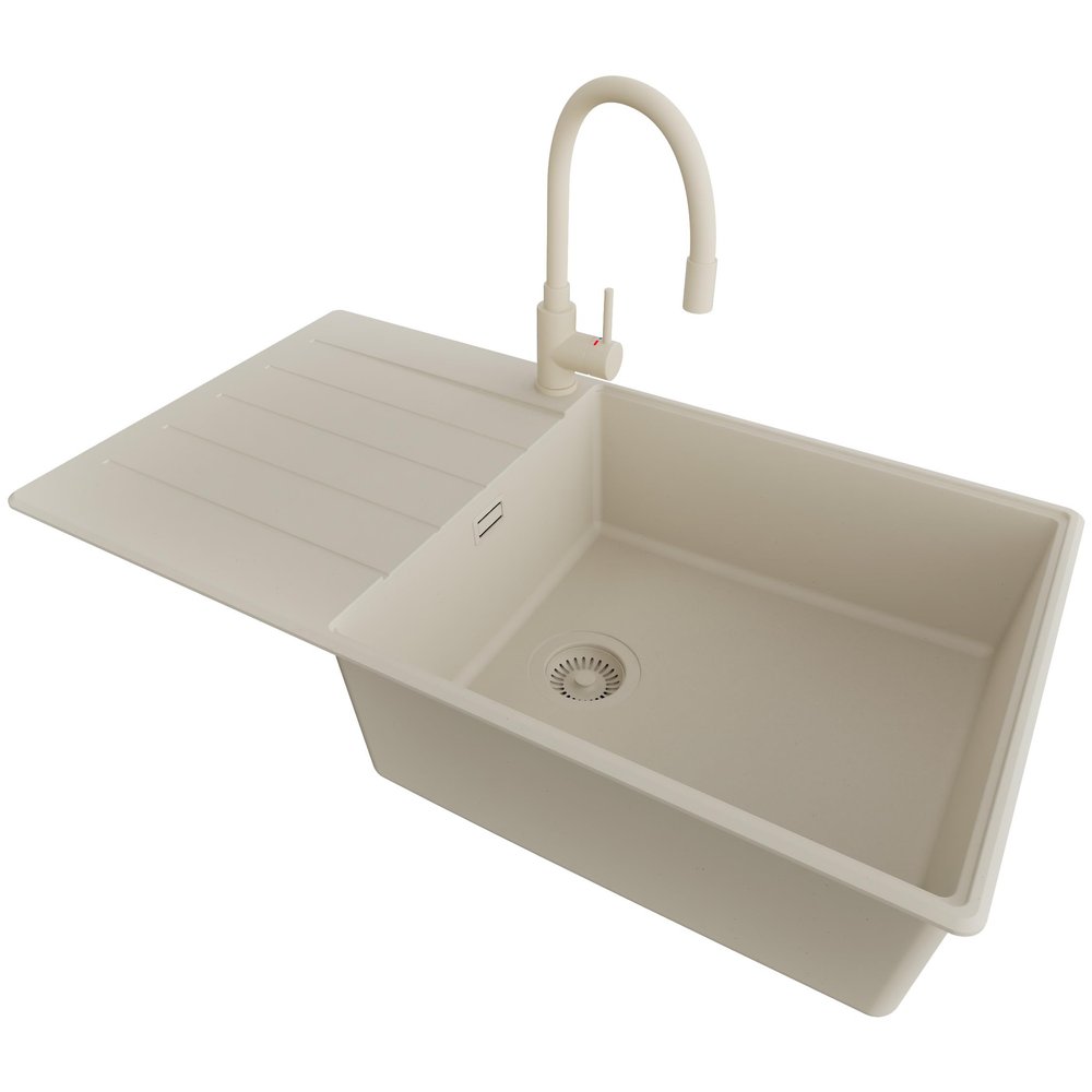 PRIMAGRAN Granite Sink for 60 cm+ Base Cabinet with Kitchen Faucet, 90 x 50 cm