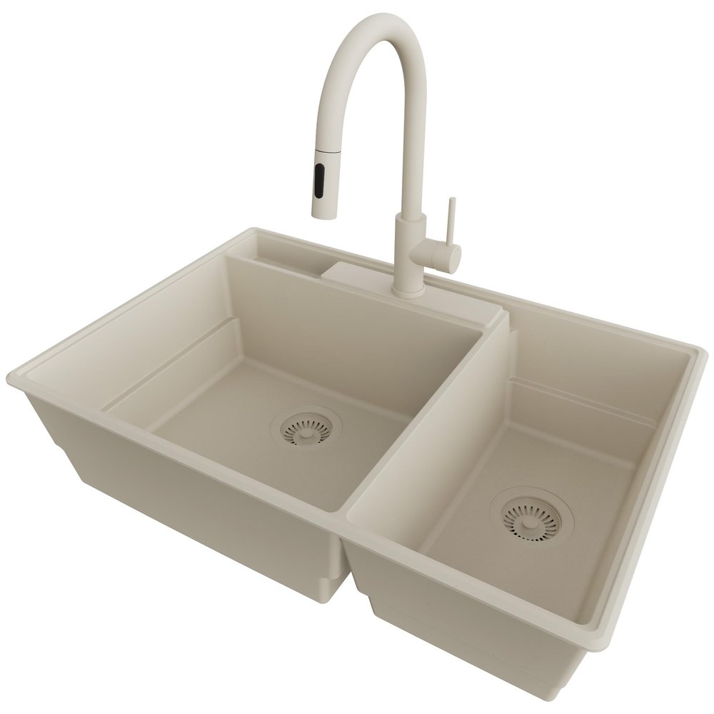 PRIMAGRAN Granite Sink for 80 cm+ Base Cabinets with Kitchen Faucet, 78 x 53 cm