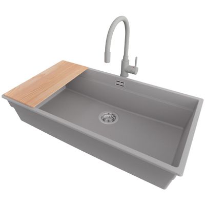 PRIMAGRAN Granite Sink for 90+ cm Cabinet with Kitchen Faucet, 86 x 47 cm