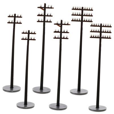 6-Piece Miniature ABS Telegraph Pole Set, Black, 1:42 Scale