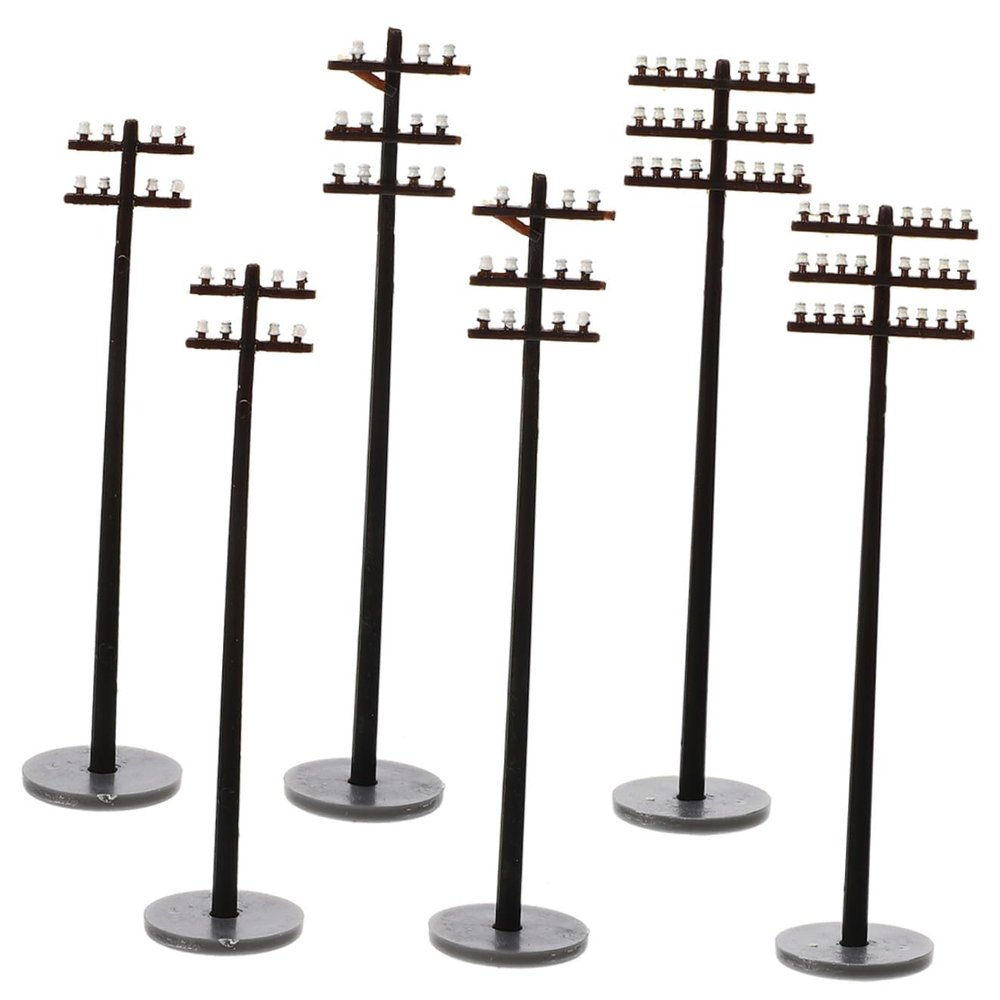 6-Piece Miniature ABS Telegraph Pole Set, Black, 1:42 Scale