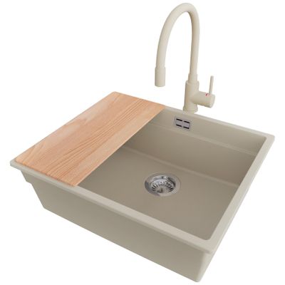 PRIMAGRAN Undermount Sink for 60 cm Base Cabinet with Faucet, 56 x 47 cm
