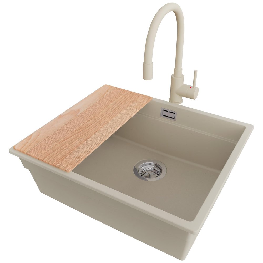 PRIMAGRAN Undermount Sink for 60 cm Base Cabinet with Faucet, 56 x 47 cm