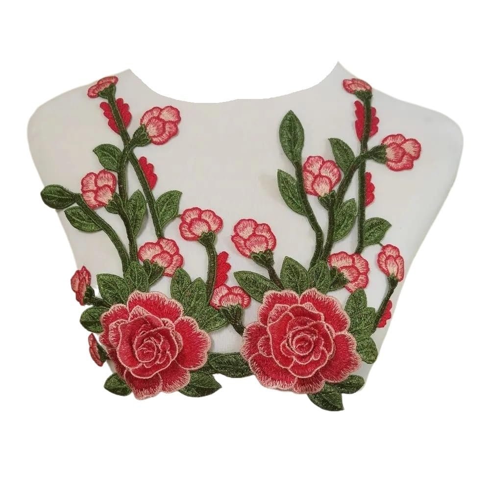 2-Piece Embroidered Floral Patches for Clothing, Orange