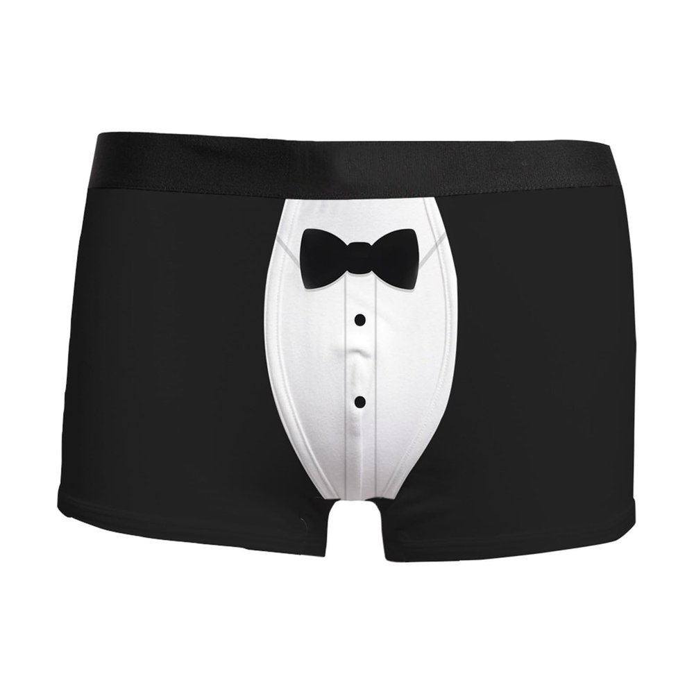 Men's Christmas 3D-Print Costume Outfit with Boyshort Underwear, Black, XL