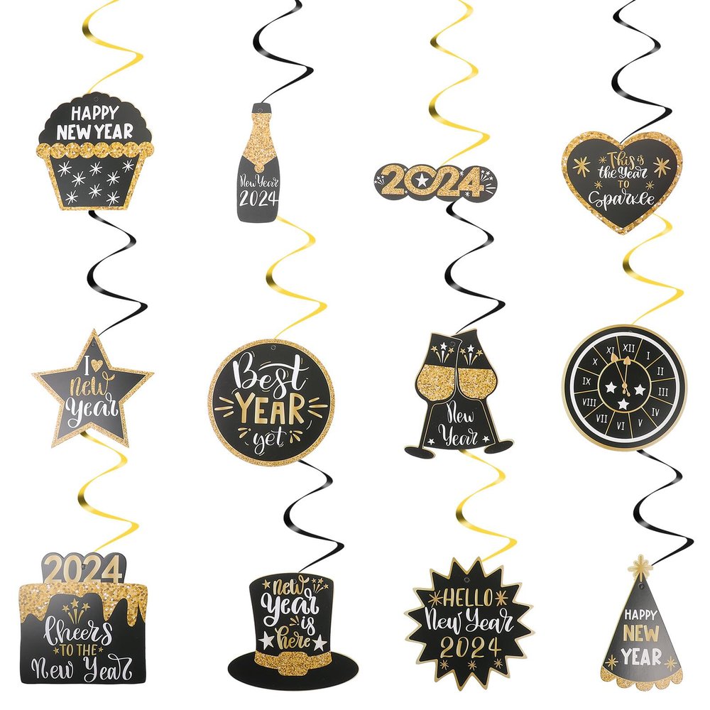DOITOOL 12-Piece Hanging Spiral Decorations for Spring Festival, Paper Spiral Hangers for New Year's Parties, Room Decor for Homes and Offices