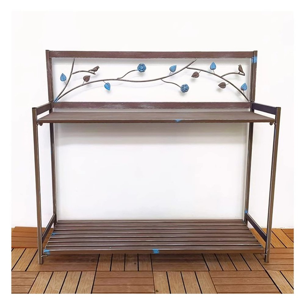 Outdoor Planting Bench, Metal Garden Table with 2 Tiers, Open Planting Shelf, Brown, 126.5 x 45 x 115.5 cm