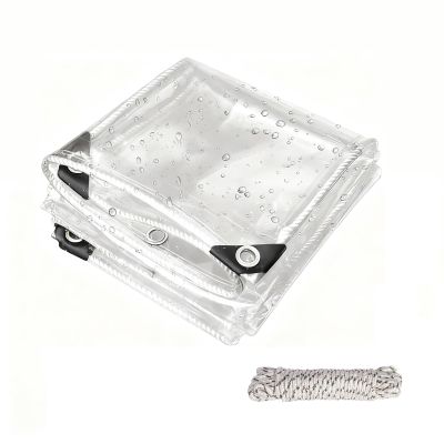 Waterproof Transparent Tarp 100 x 550 cm with Eyelets and Rope