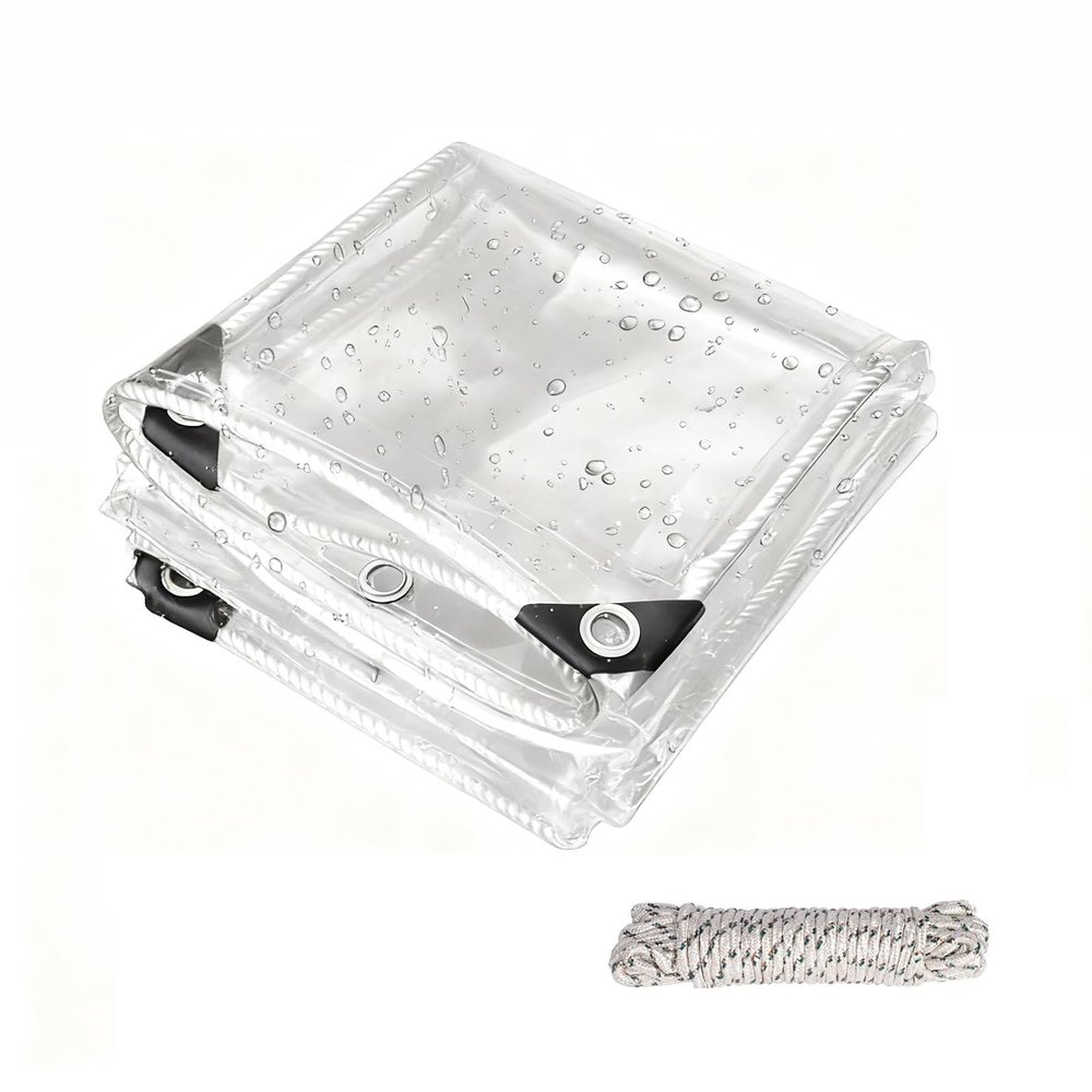 Waterproof Transparent Tarp 100 x 550 cm with Eyelets and Rope