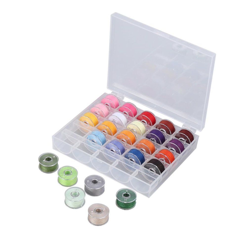 LALAFINA 25-Piece Sewing Machine Bobbin Storage Box with Colored Thread