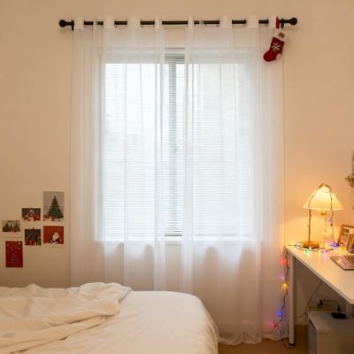 XUEQXUE Sheer Curtain, 60 x 260 cm, Linen Look, White