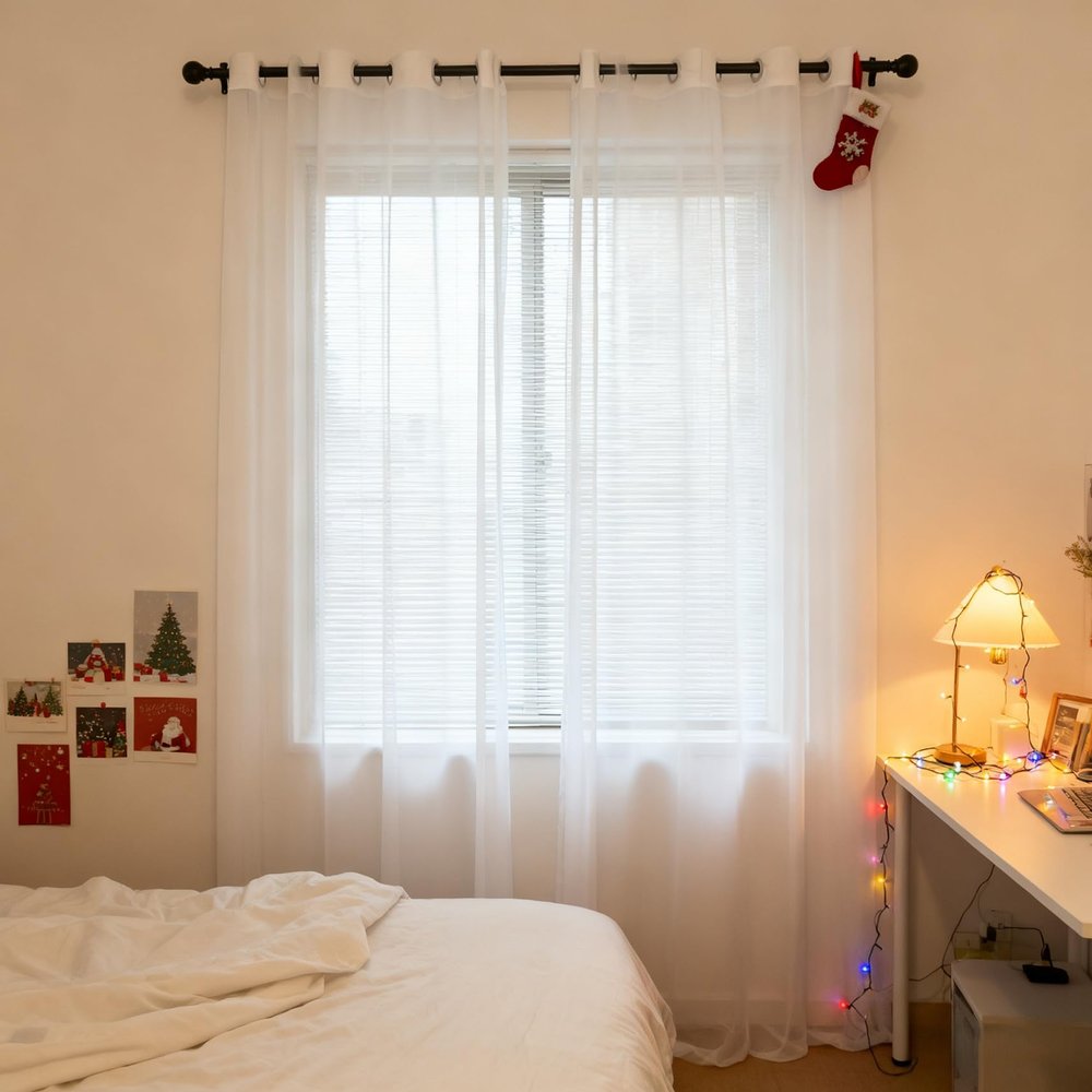 XUEQXUE Sheer Curtain, 60 x 260 cm, Linen Look, White