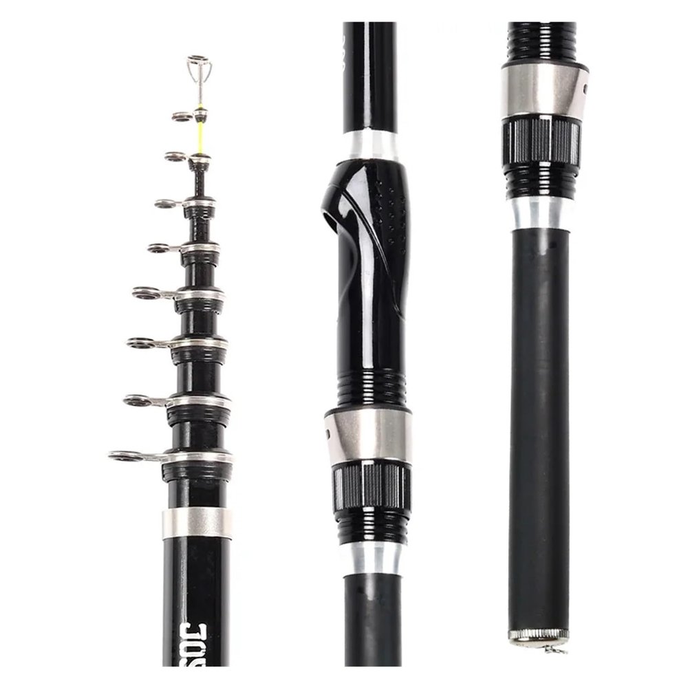 Telescopic Fishing Rod Rock Spinning Fly Carp Feeder Carbon Fiber Pesca 2.7 m, 4, 1, 8, 5 Mini Travel Reel Seat (Black, 3.0 m)