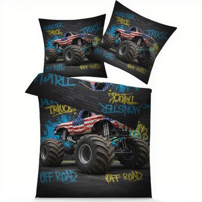 GEDAEUBA Monster Truck Duvet Cover Set 140 x 200 cm, Winter